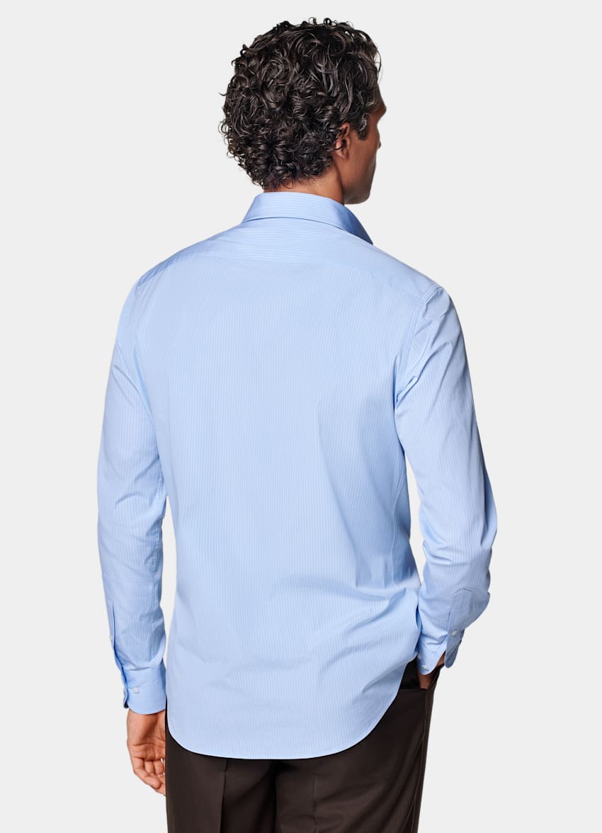 Mid Blue Striped Tailored Fit Shirt
