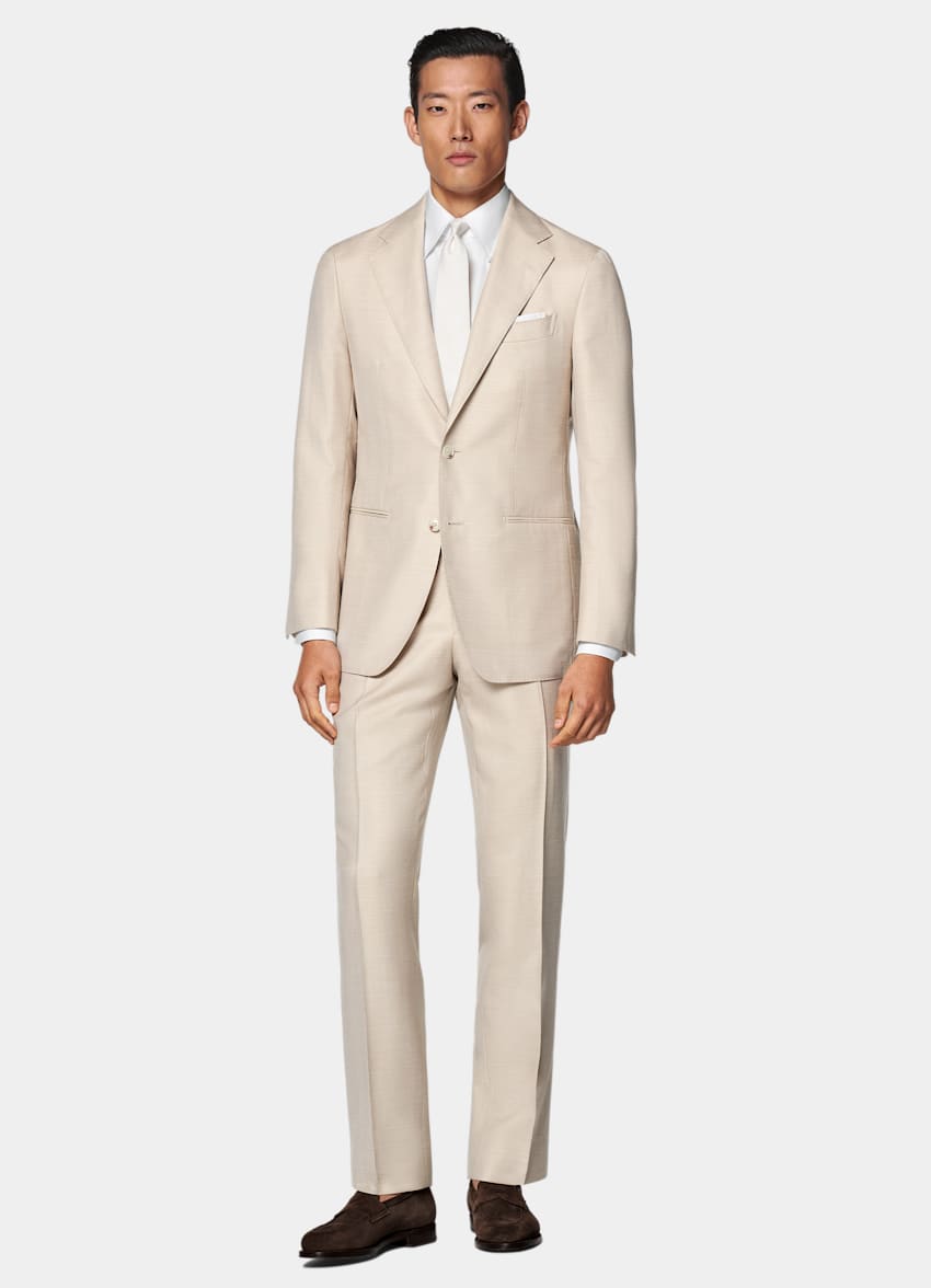 Sand Herringbone Tailored Fit Havana Suit