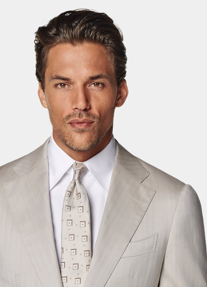 Sand Herringbone Perennial Tailored Fit Havana Suit