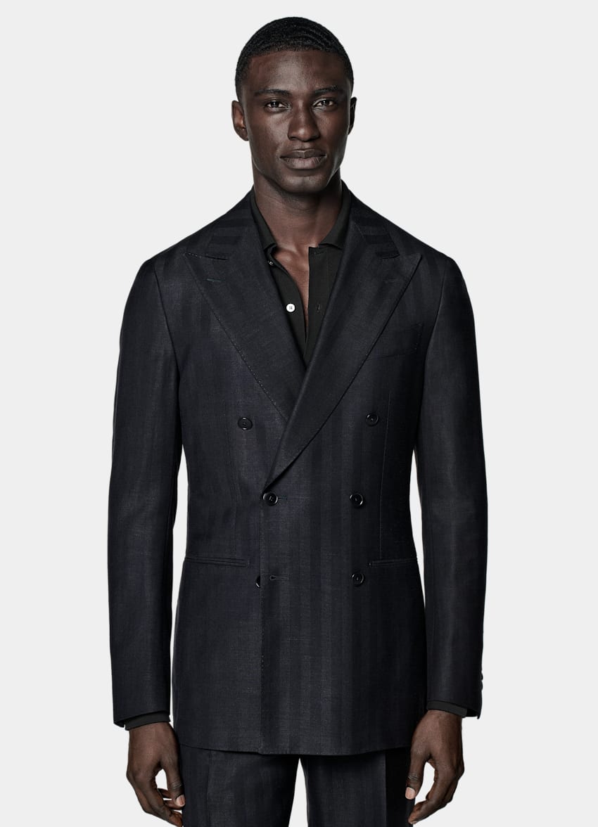 Navy Herringbone Tailored Fit Havana Suit