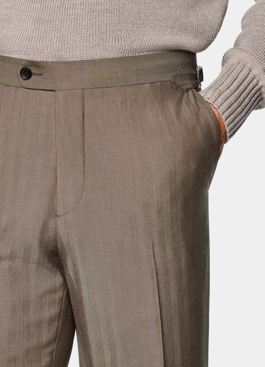Taupe Herringbone Perennial Tailored Fit Havana Suit