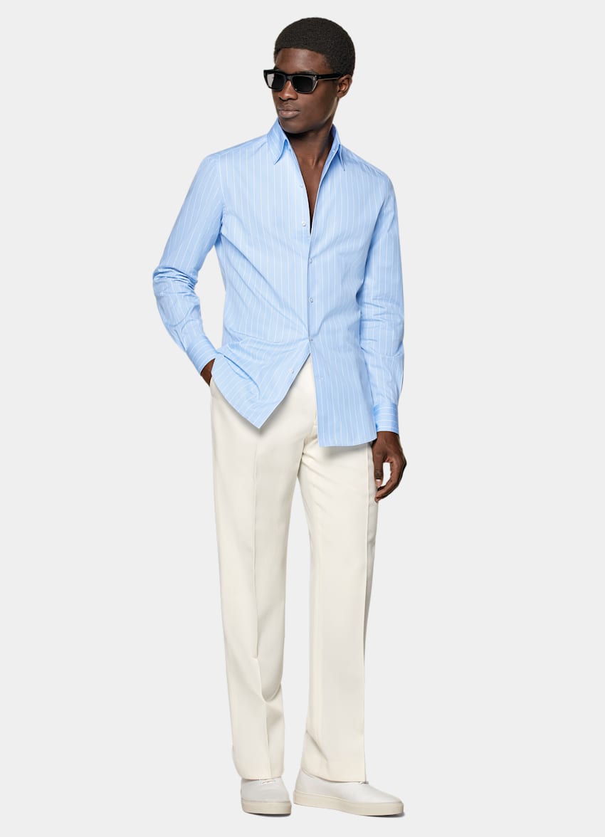 Light Blue Striped Tailored Fit Shirt