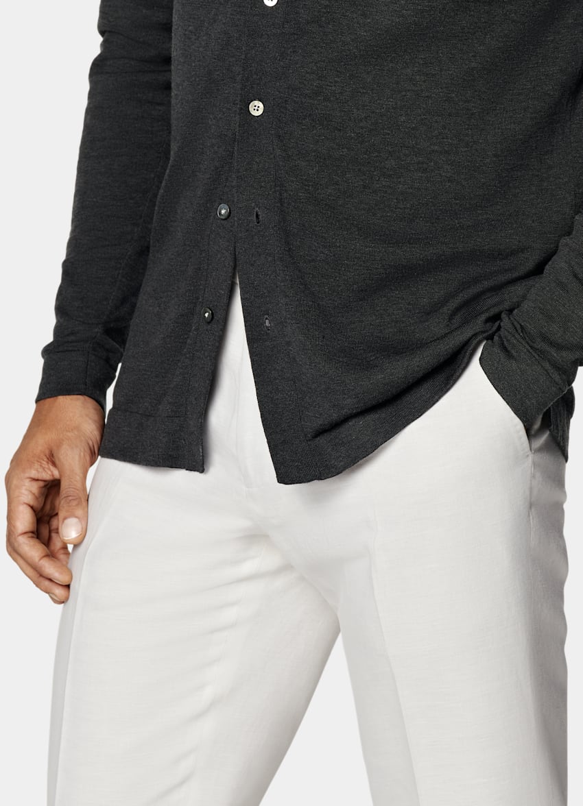 Dark Grey Long Sleeve Polo Cardigan