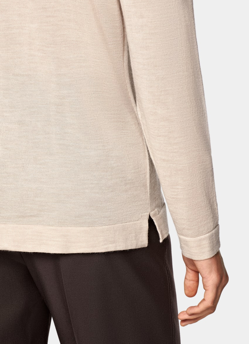 Sand Merino Long Sleeve Polo Cardigan