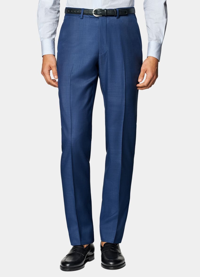 Mid Blue Slim Leg Straight Suit Pants