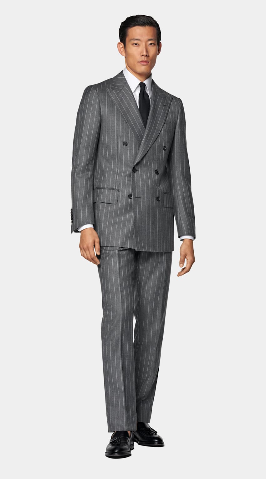 Mid Grey Striped Tailored Fit Milano Suit
