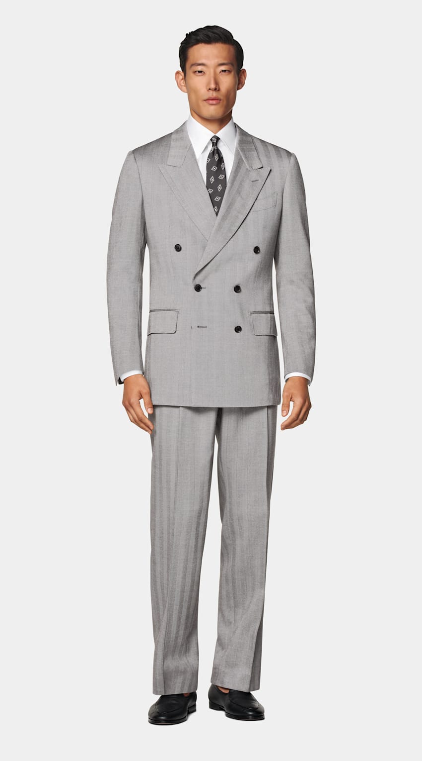 Grey Herringbone Tailored Fit Milano Suit