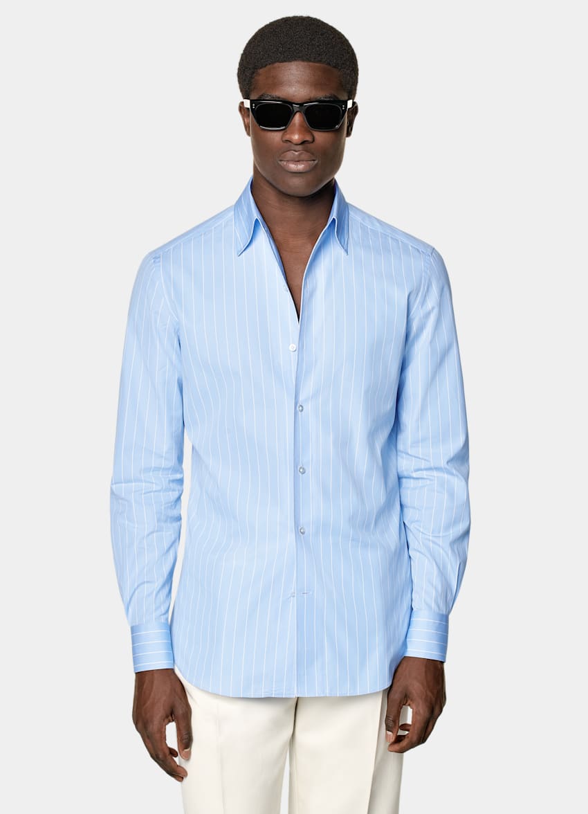 Light Blue Striped Tailored Fit Shirt