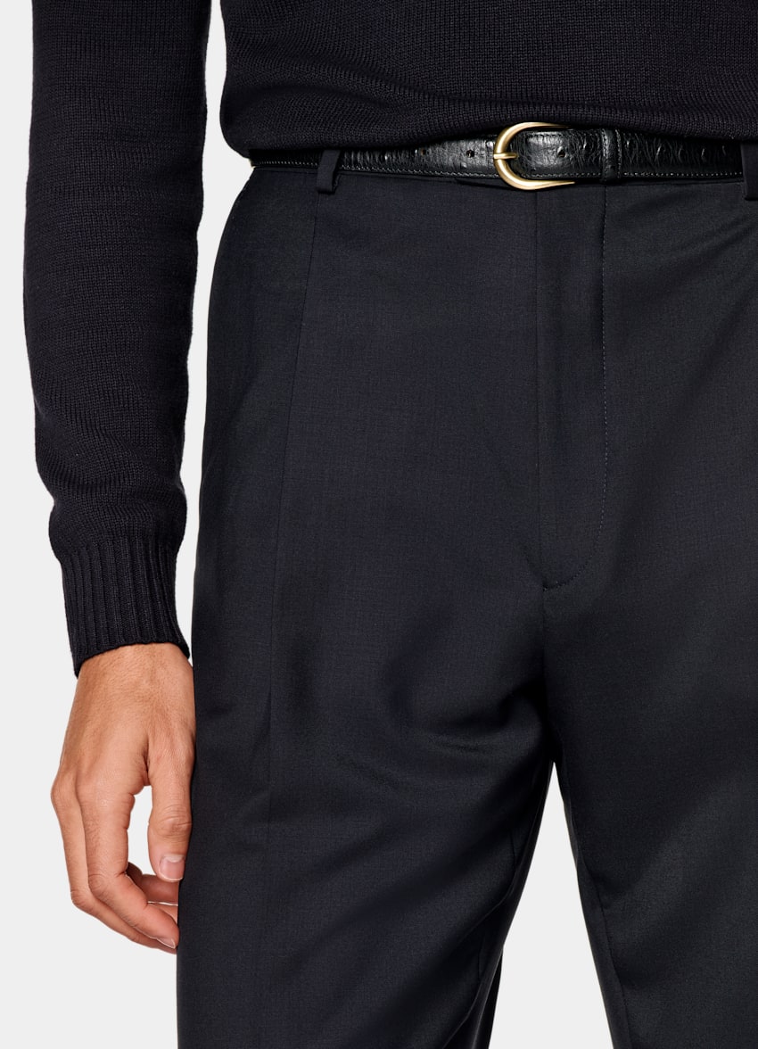 Navy Wide Leg Straight Trousers