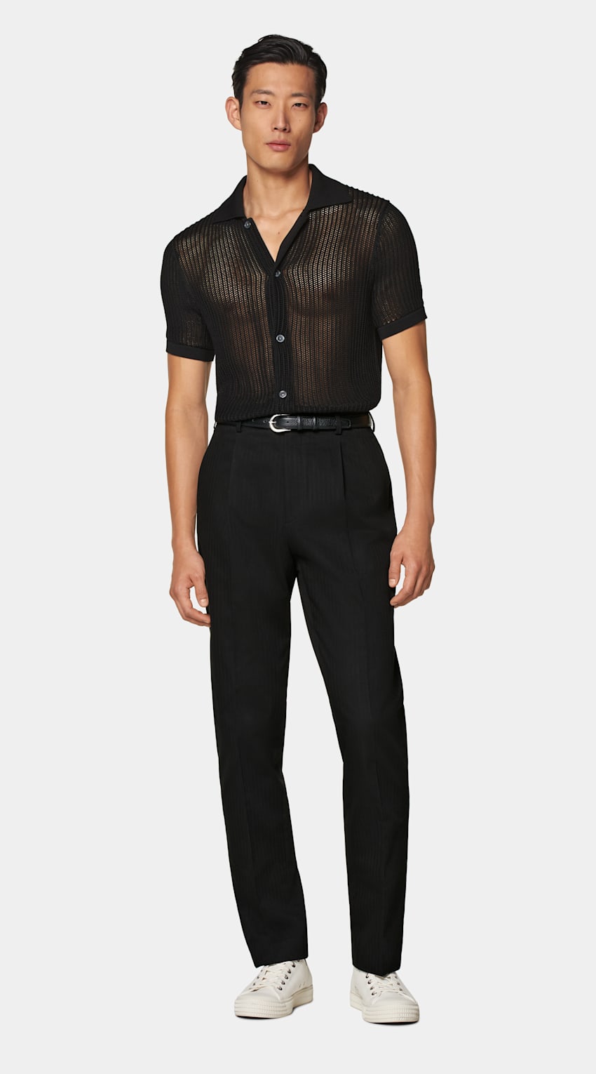 Black Crochet Polo Cardigan