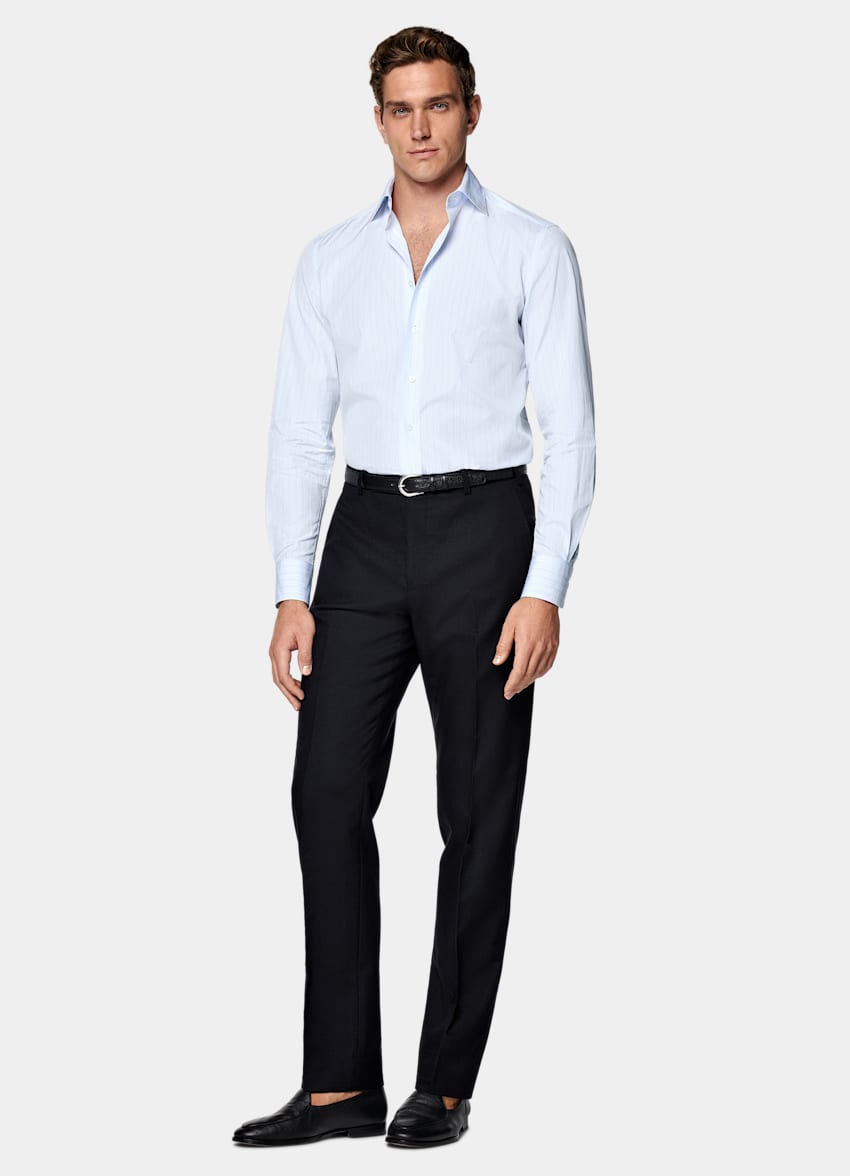 Light Blue Striped Tailored Fit Shirt