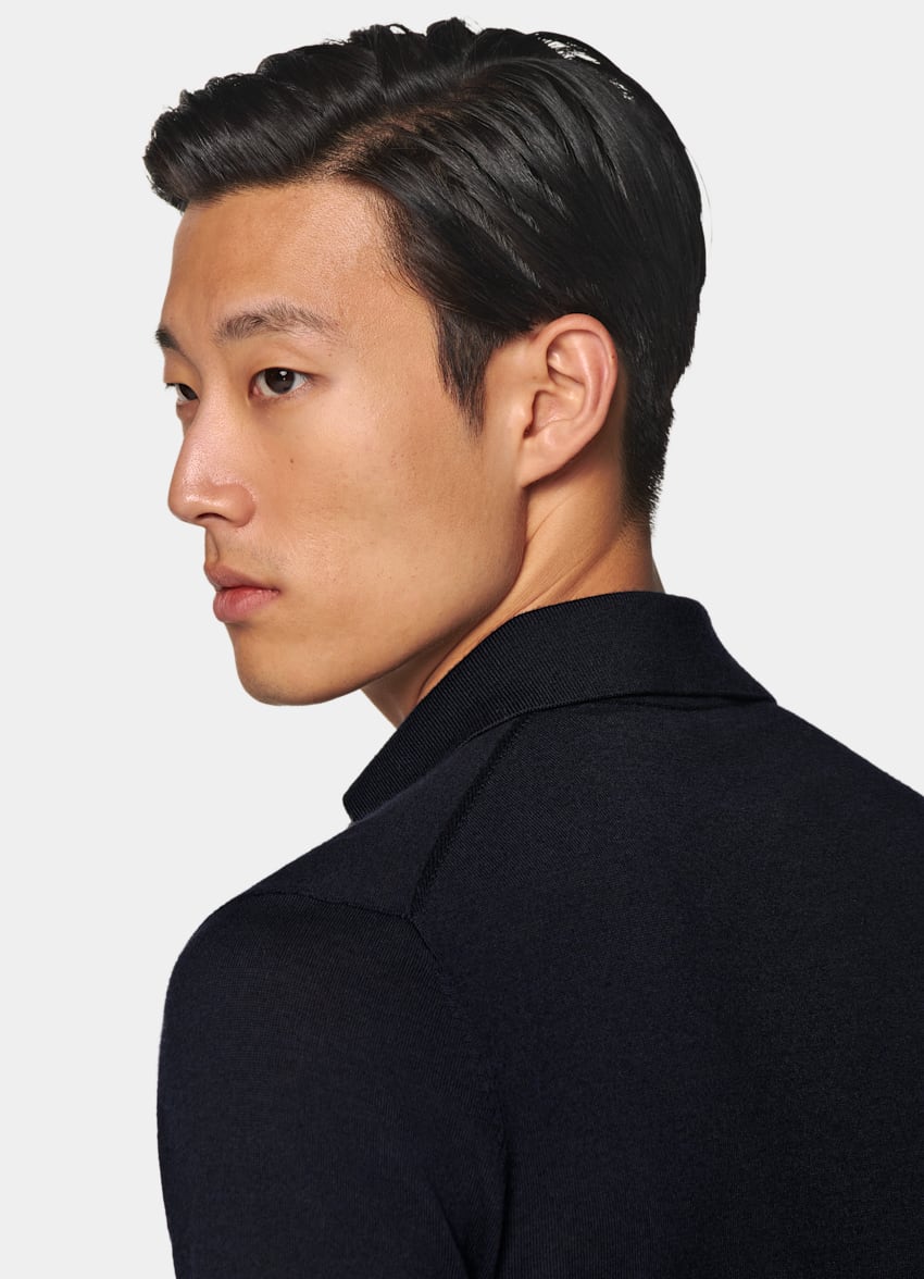 Navy Merino Long Sleeve Polo Cardigan