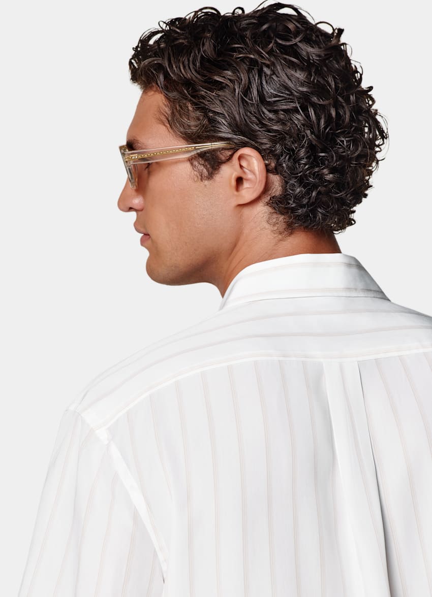 White Striped Tailored Fit Short Sleeve Shirt