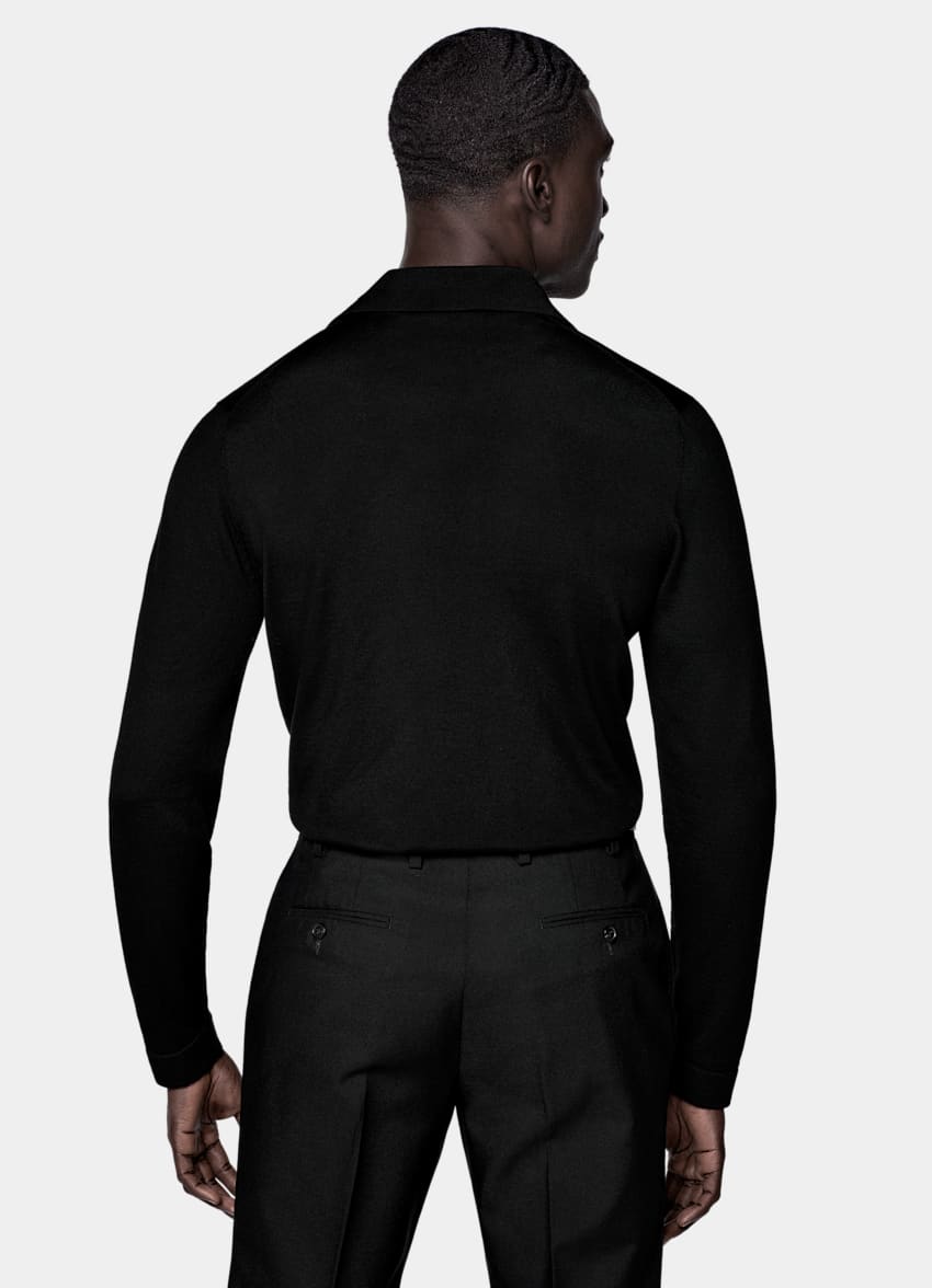 Black Merino Long Sleeve Polo Cardigan