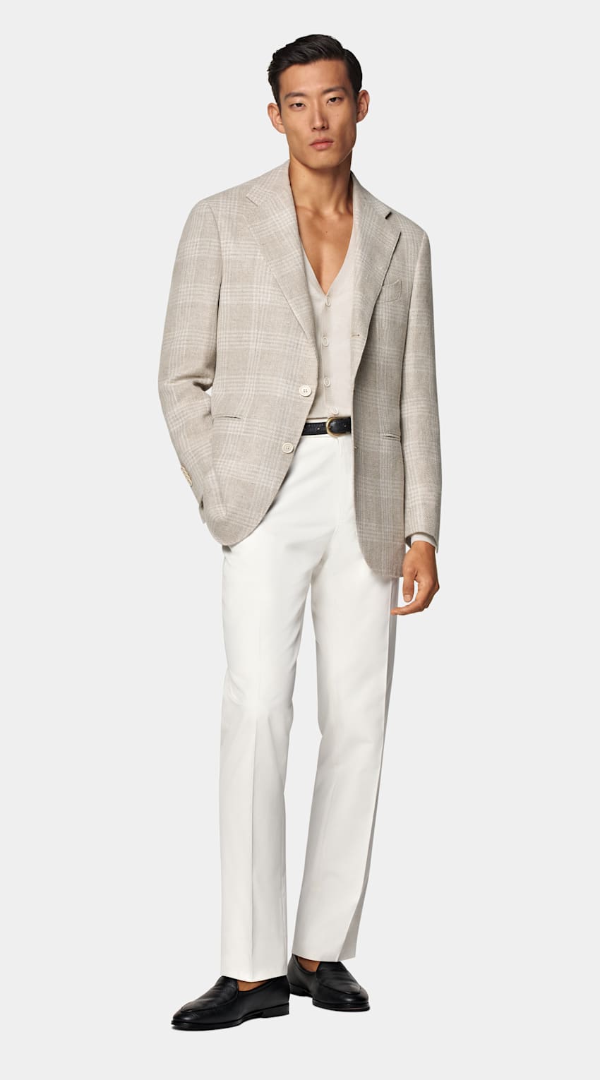 Sand Checked Relaxed Fit Roma Blazer