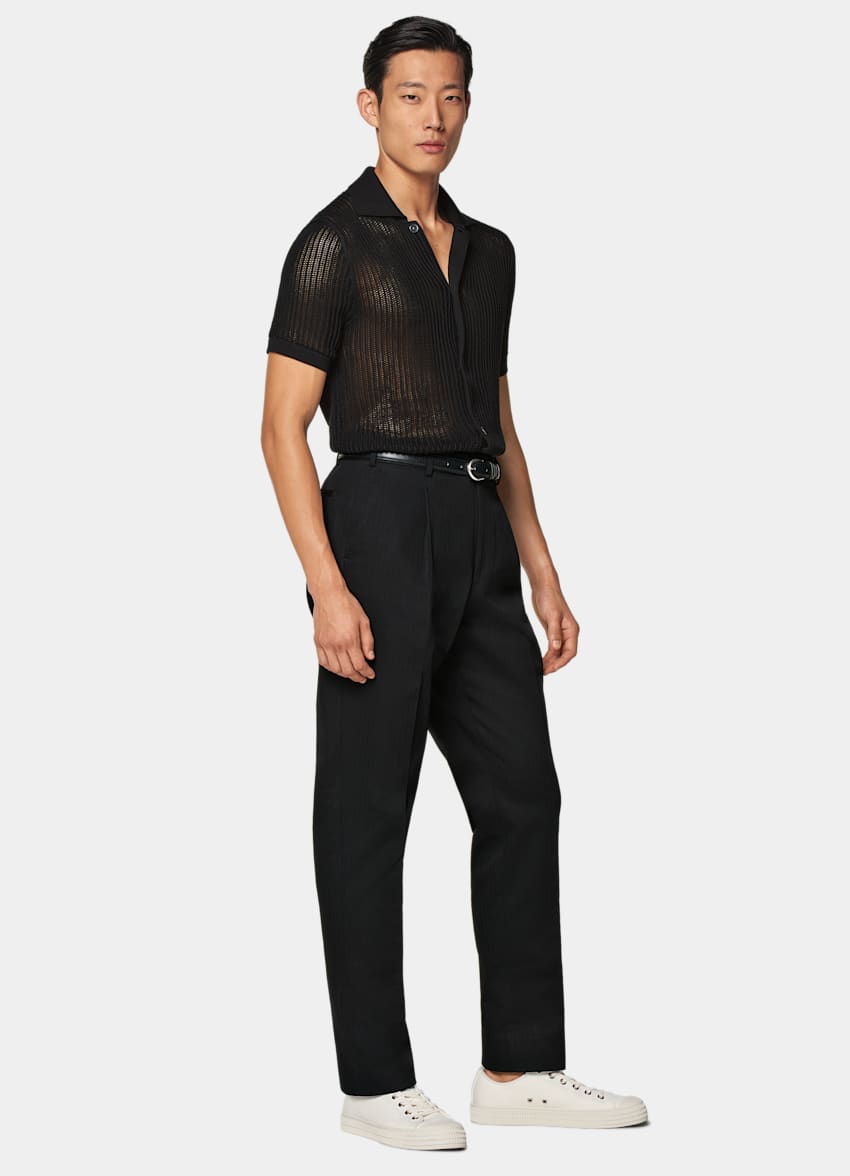 Black Crochet Polo Cardigan