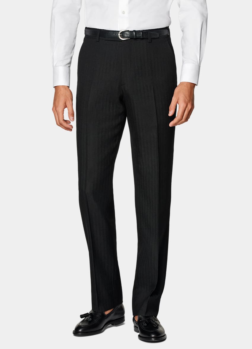 Black Herringbone Tailored Fit Milano Suit
