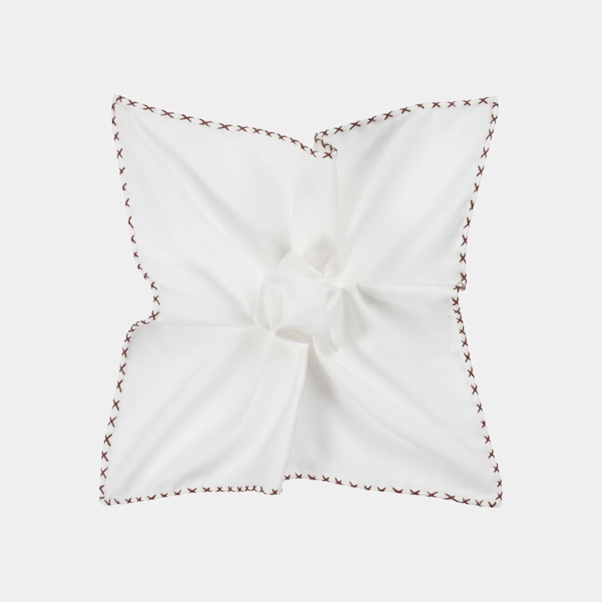 White Stitch Edge Pocket Square