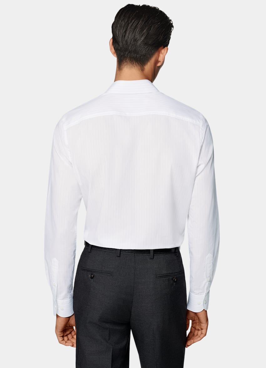 Light Grey Striped Poplin Tailored Fit Shirt