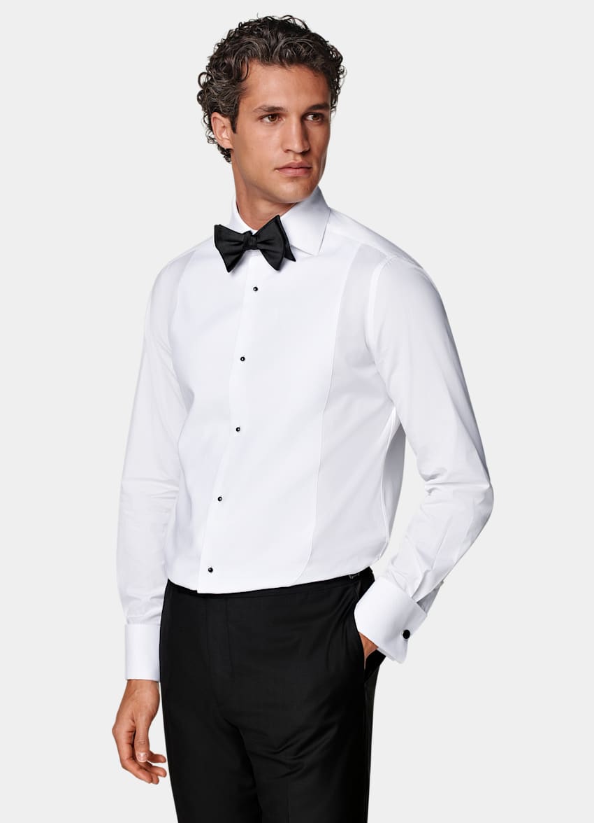White Piqué Tailored Fit Tuxedo Shirt