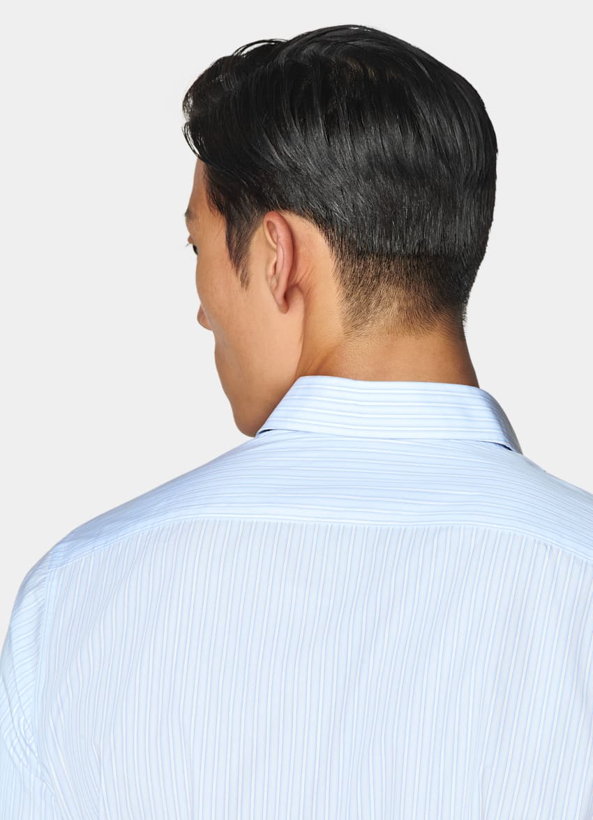 Light Blue Striped Classic Collar One Piece Tailored Fit Shirt