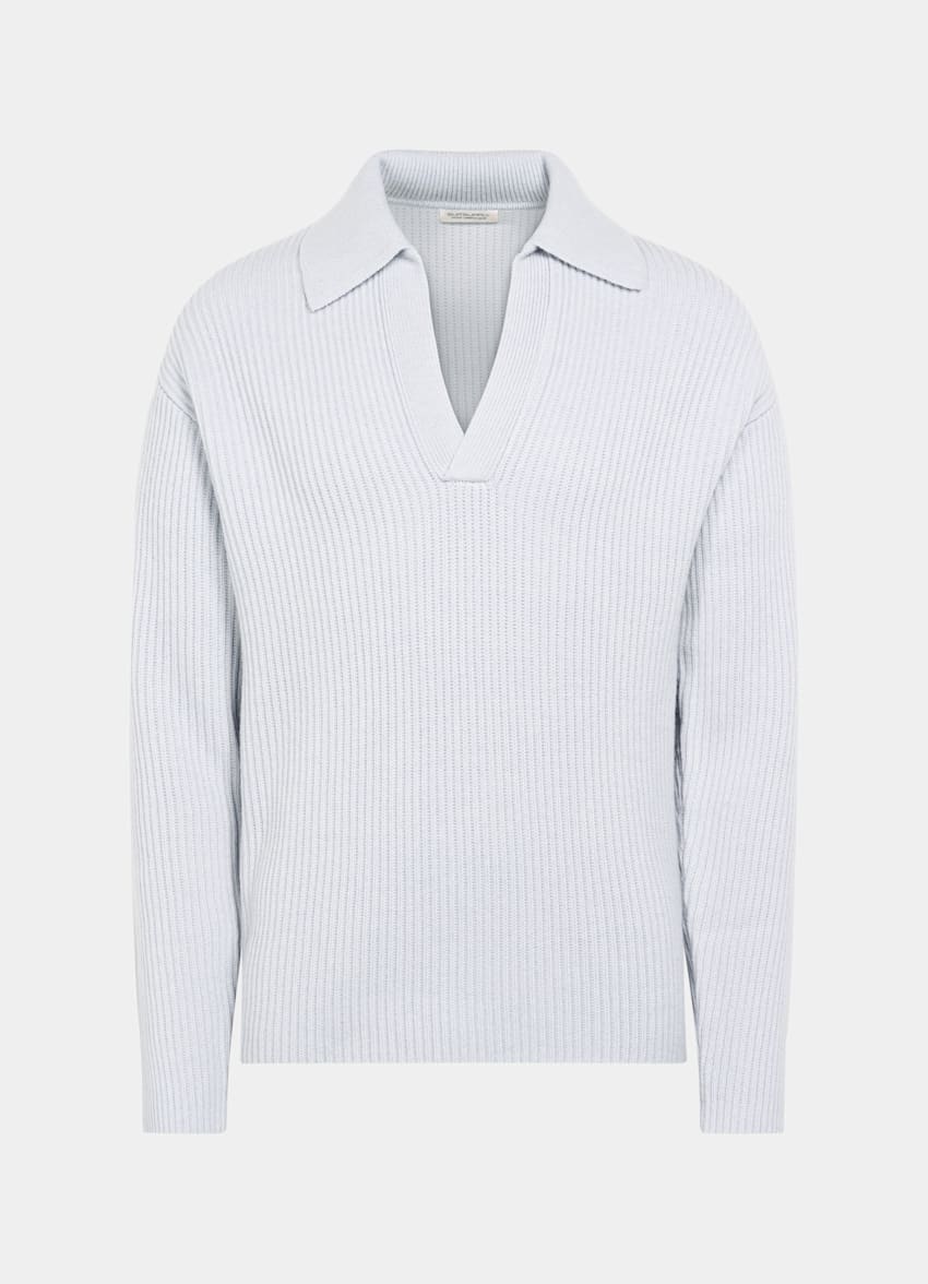 Light Blue Ribbed Long Sleeve Buttonless Polo
