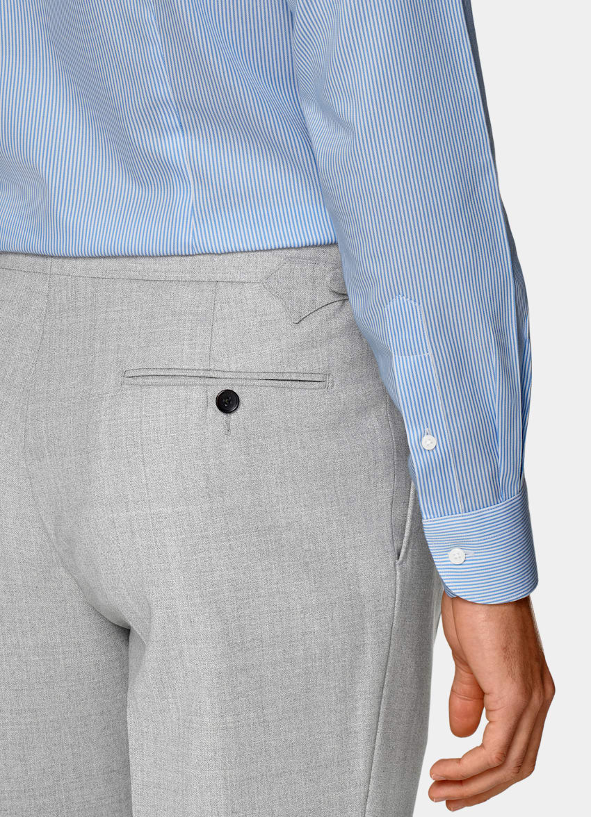 Mid Blue Striped Twill Extra Slim Fit Shirt