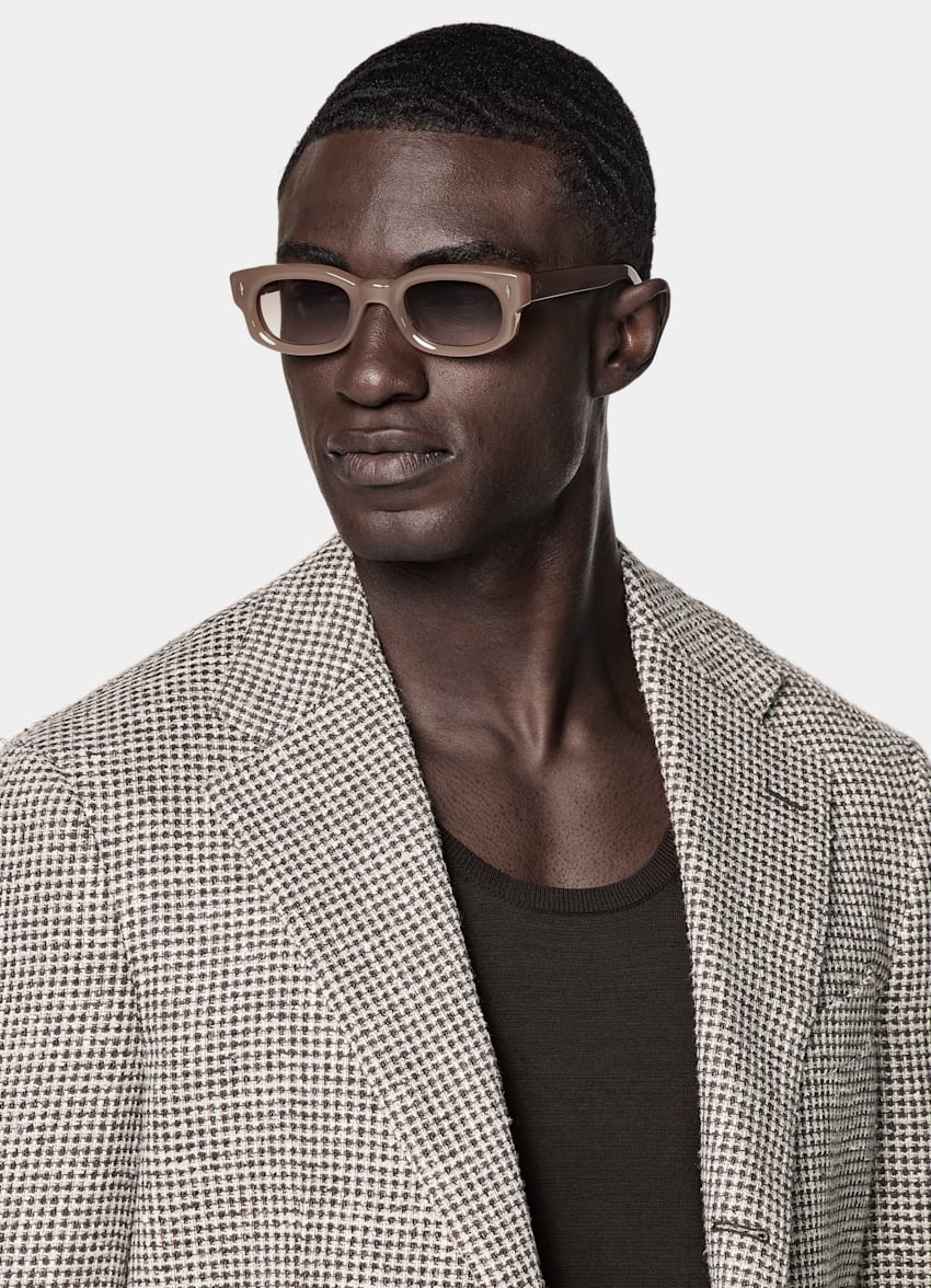 Mid Brown Checked Relaxed Fit Roma Blazer
