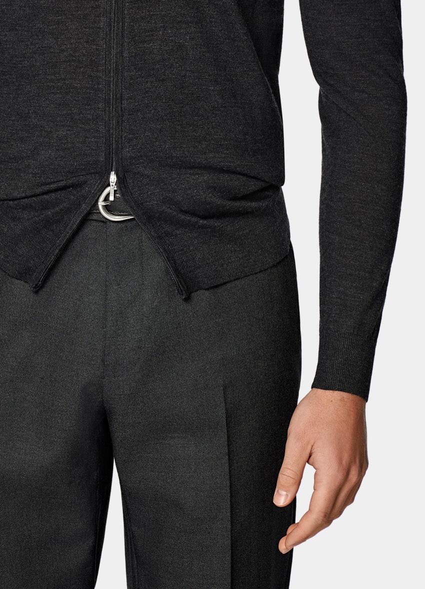 Dark Grey Merino Zip Cardigan