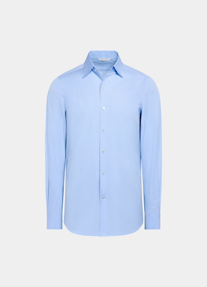 Light Blue Striped Classic Collar One Piece Tailored Fit Shirt