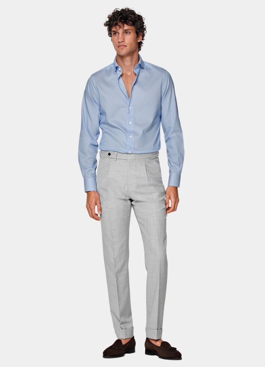 Mid Blue Striped Twill Extra Slim Fit Shirt