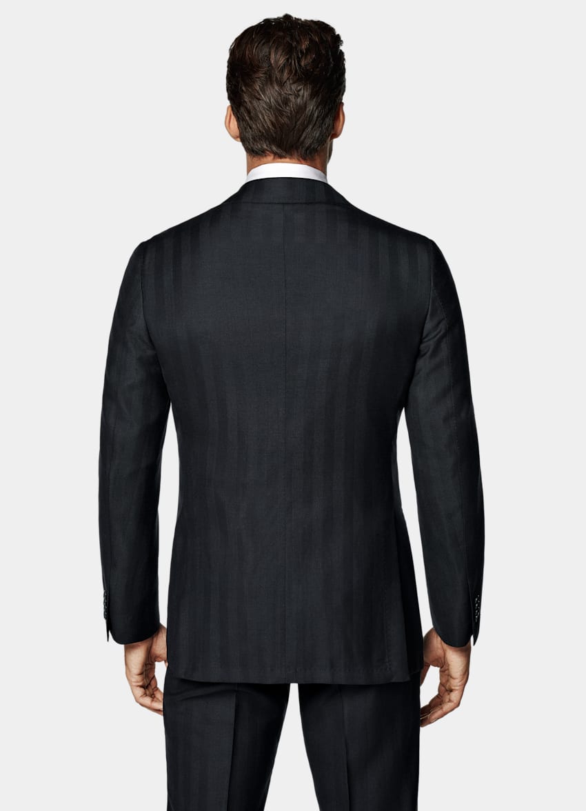 Navy Herringbone Tailored Fit Havana Suit