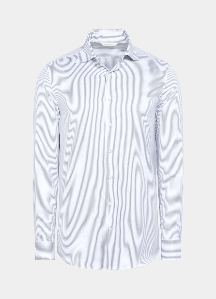 Navy Striped Twill Tailored Fit Shirt