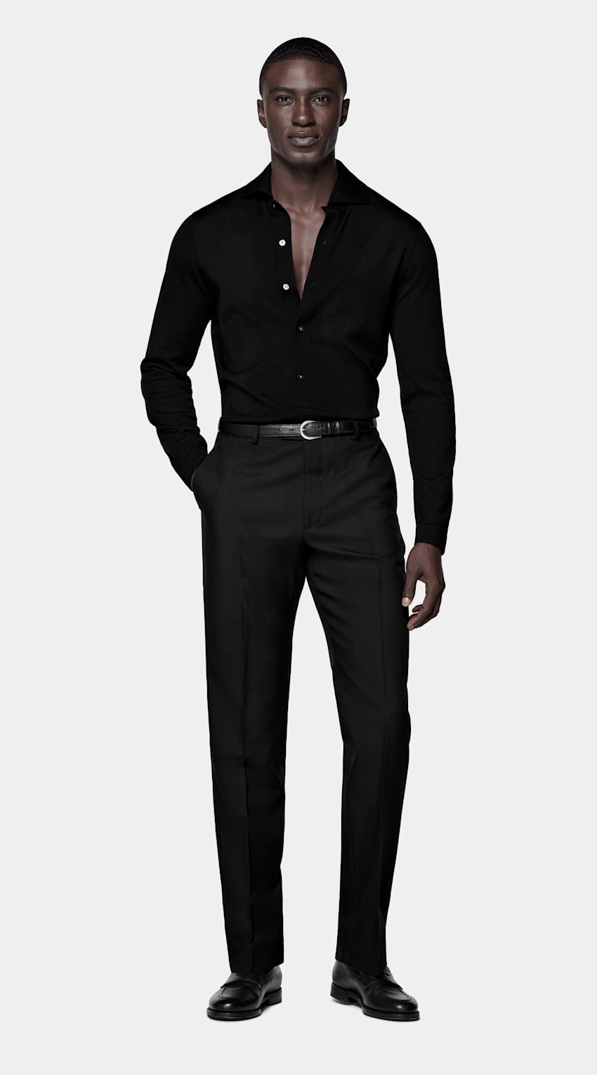 Black Merino Long Sleeve Polo Cardigan