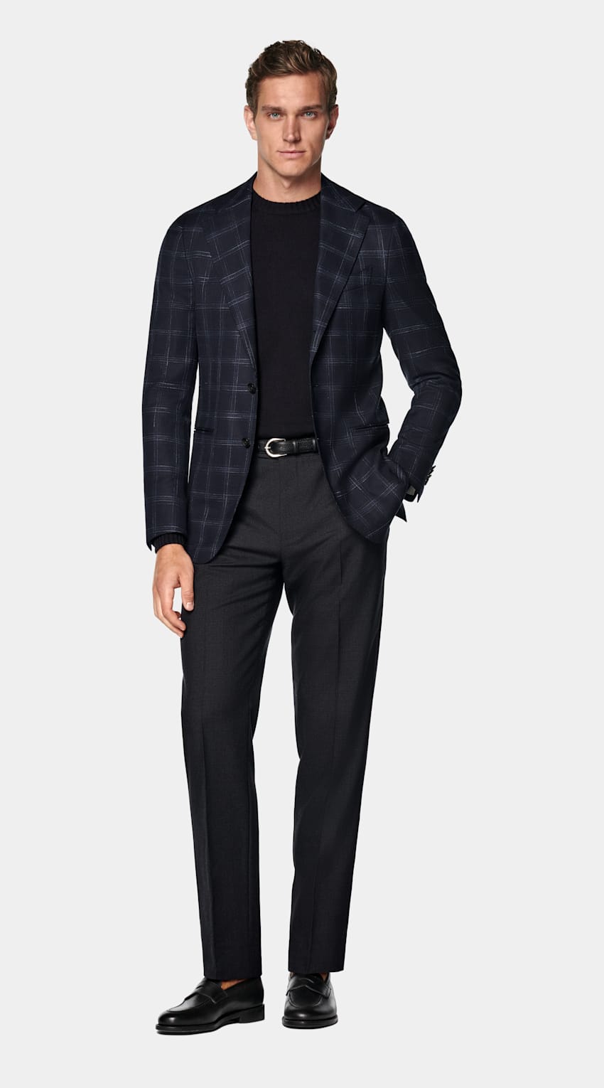 Navy Checked Tailored Fit Havana Blazer
