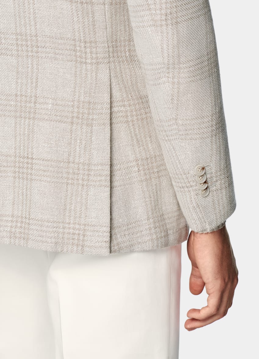 Light Taupe Checked Relaxed Fit Roma Blazer