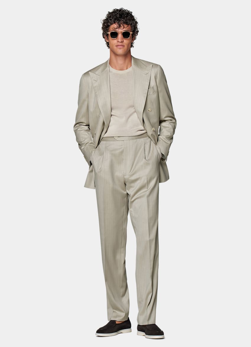 Sand Herringbone Perennial Tailored Fit Havana Suit