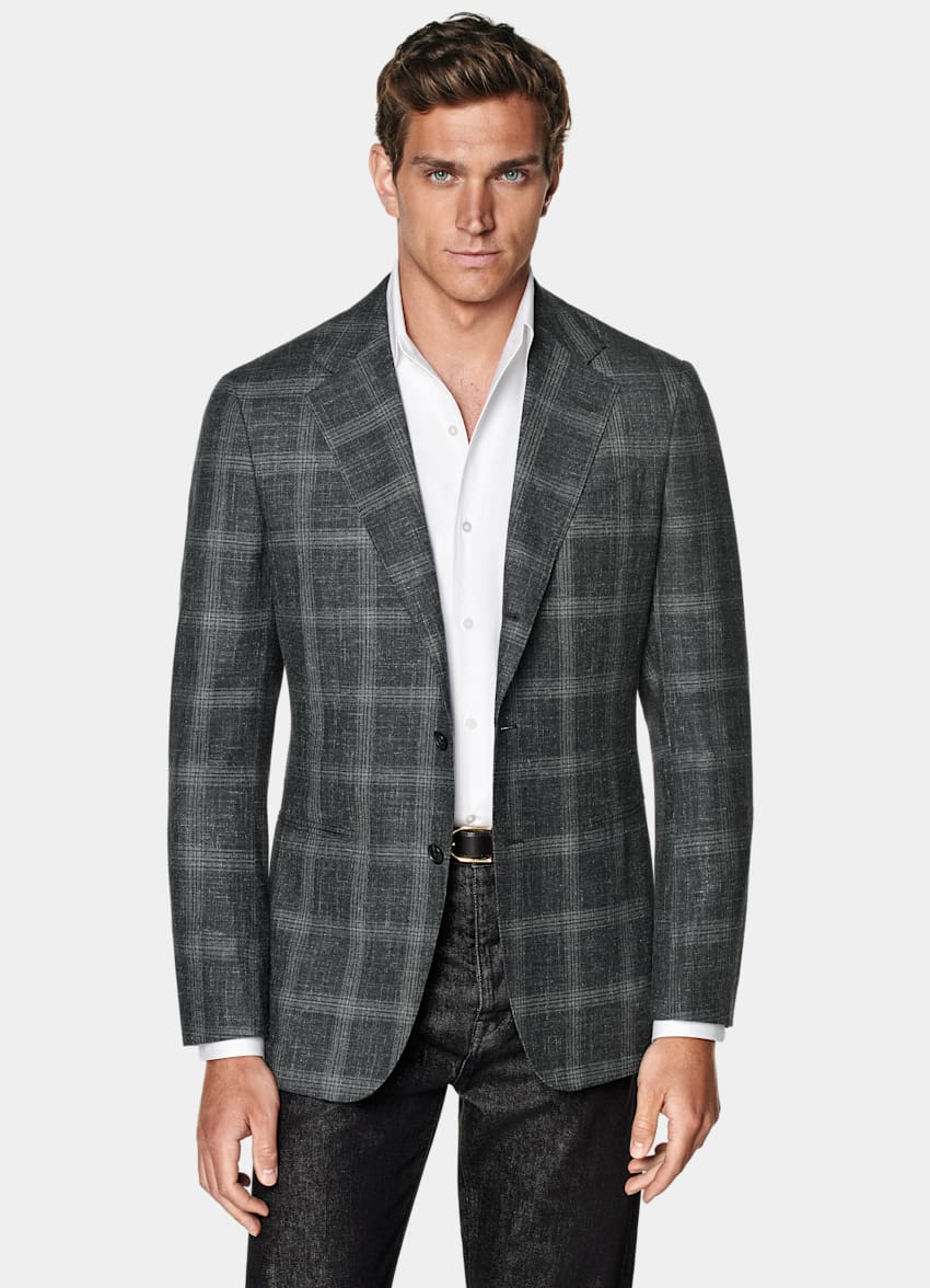 Grey Checked Tailored Fit Havana Blazer