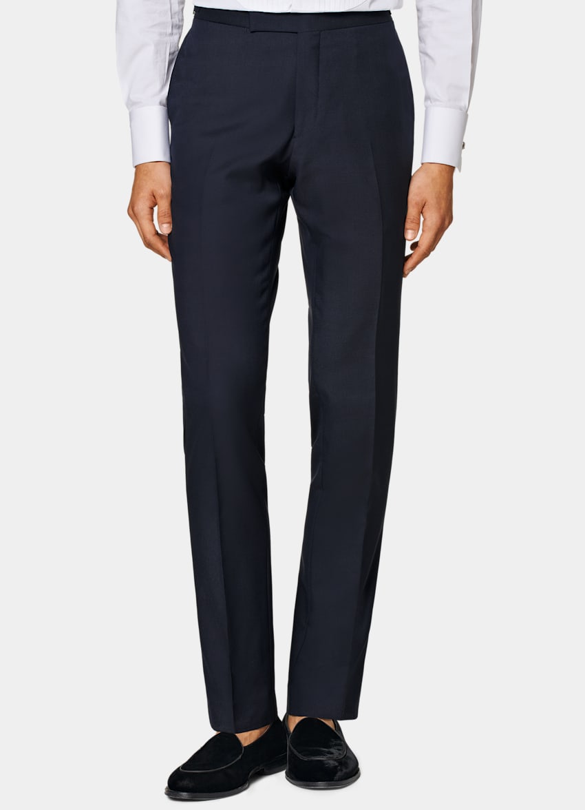 Navy Slim Leg Straight Tuxedo Pants