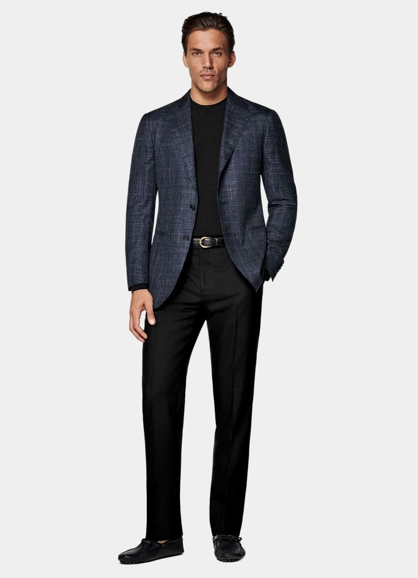 Navy Checked Tailored Fit Havana Blazer