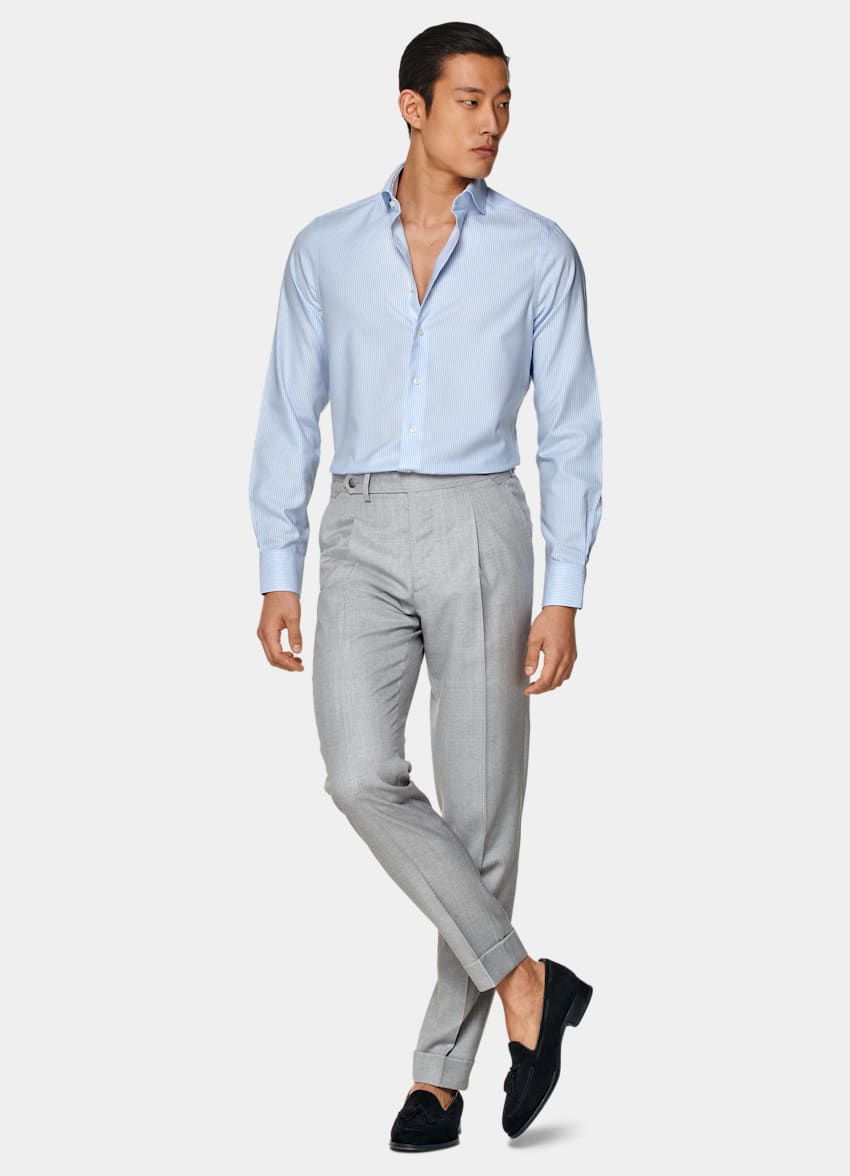 Light Blue Striped Oxford Extra Slim Fit Shirt
