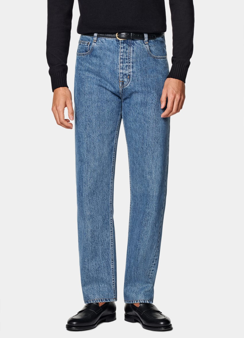 Mid Blue Straight Leg Jeans