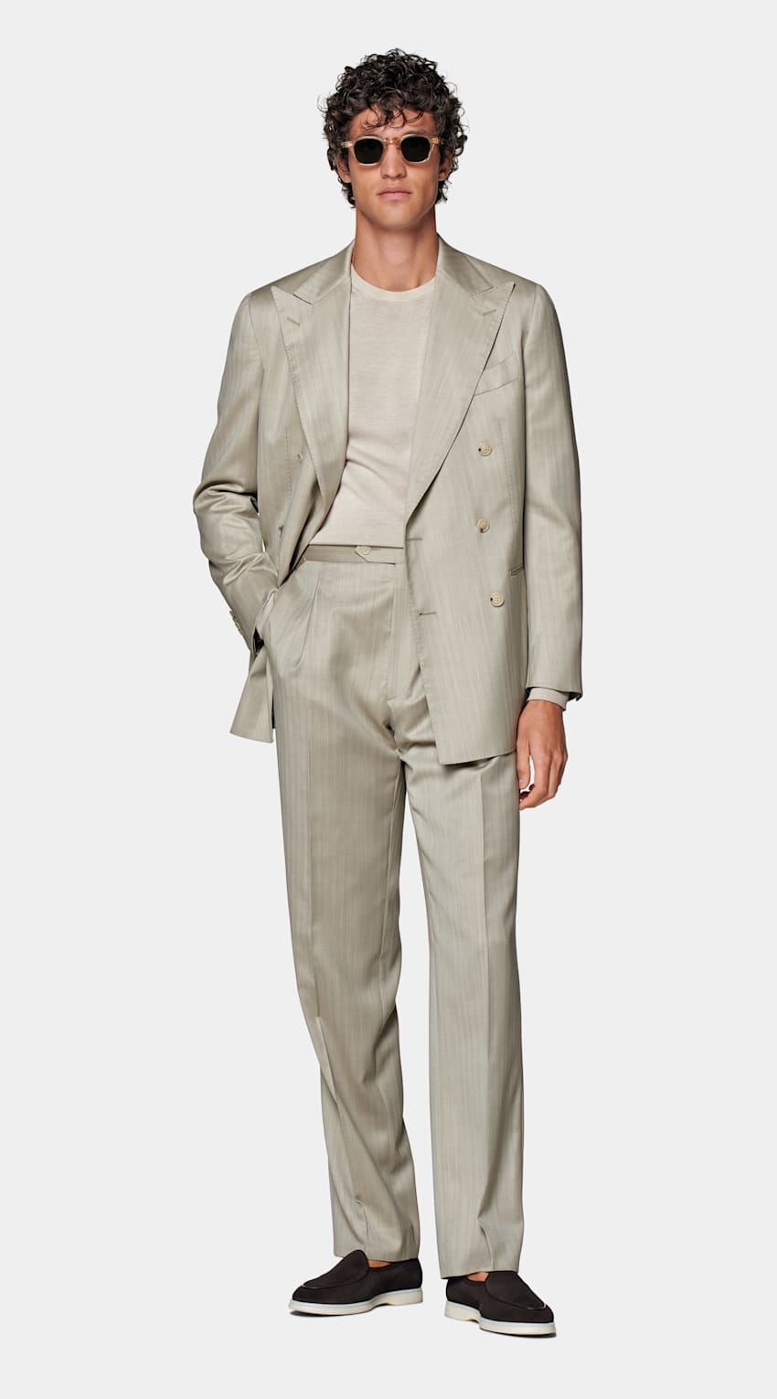 Sand Herringbone Perennial Tailored Fit Havana Suit