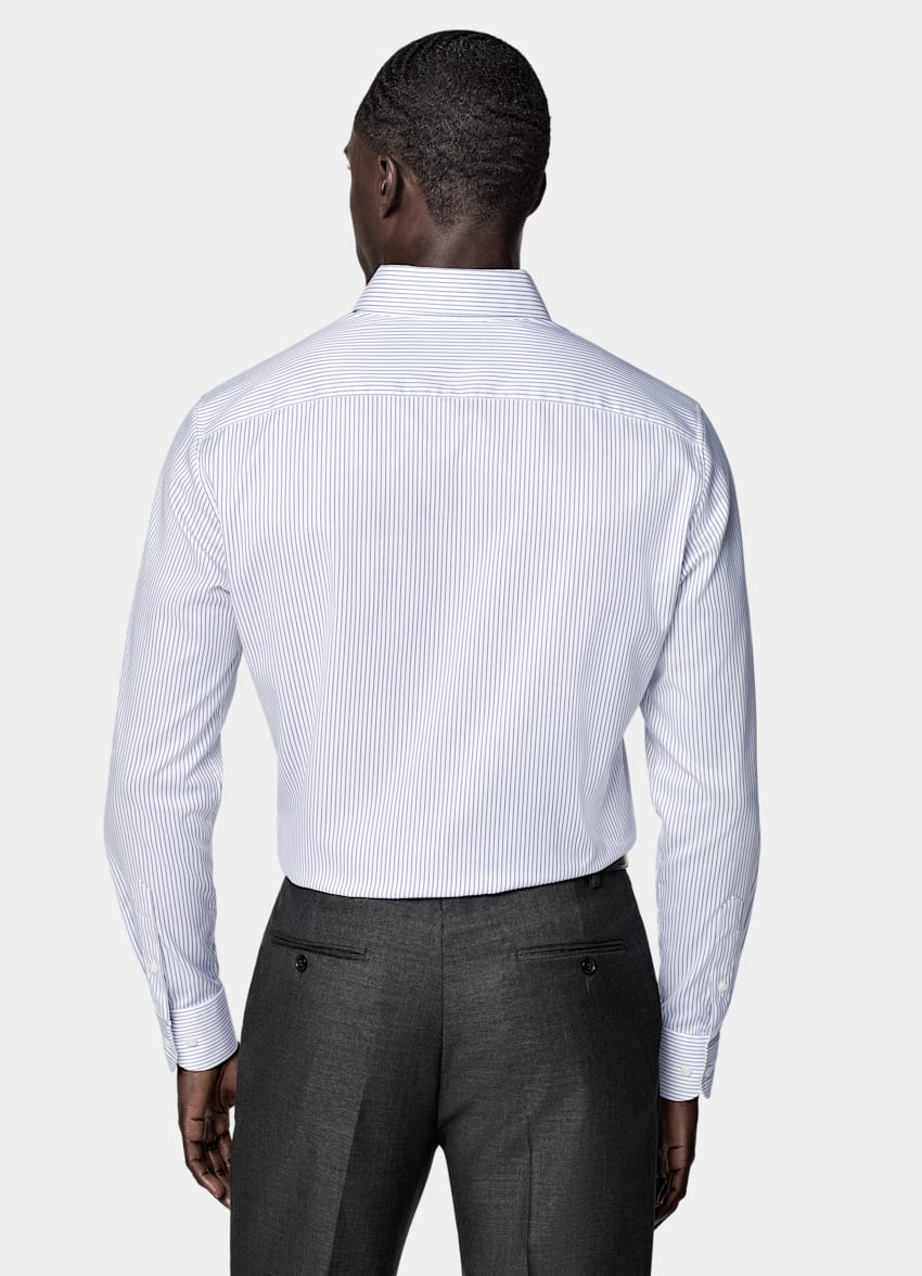 Navy Striped Twill Tailored Fit Shirt