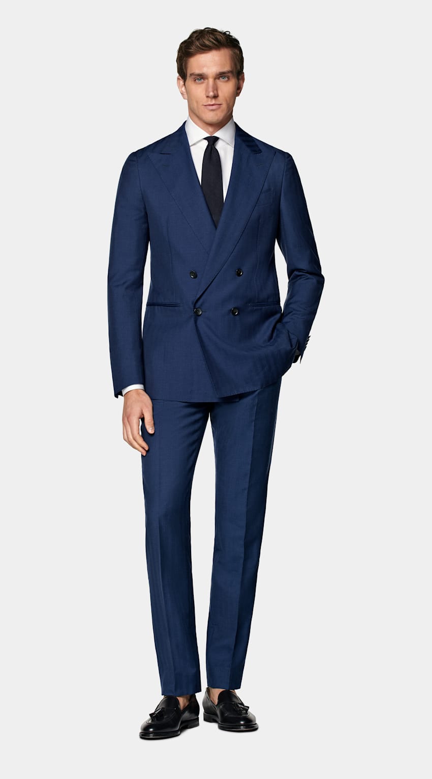 Mid Blue Herringbone Perennial Tailored Fit Havana Suit
