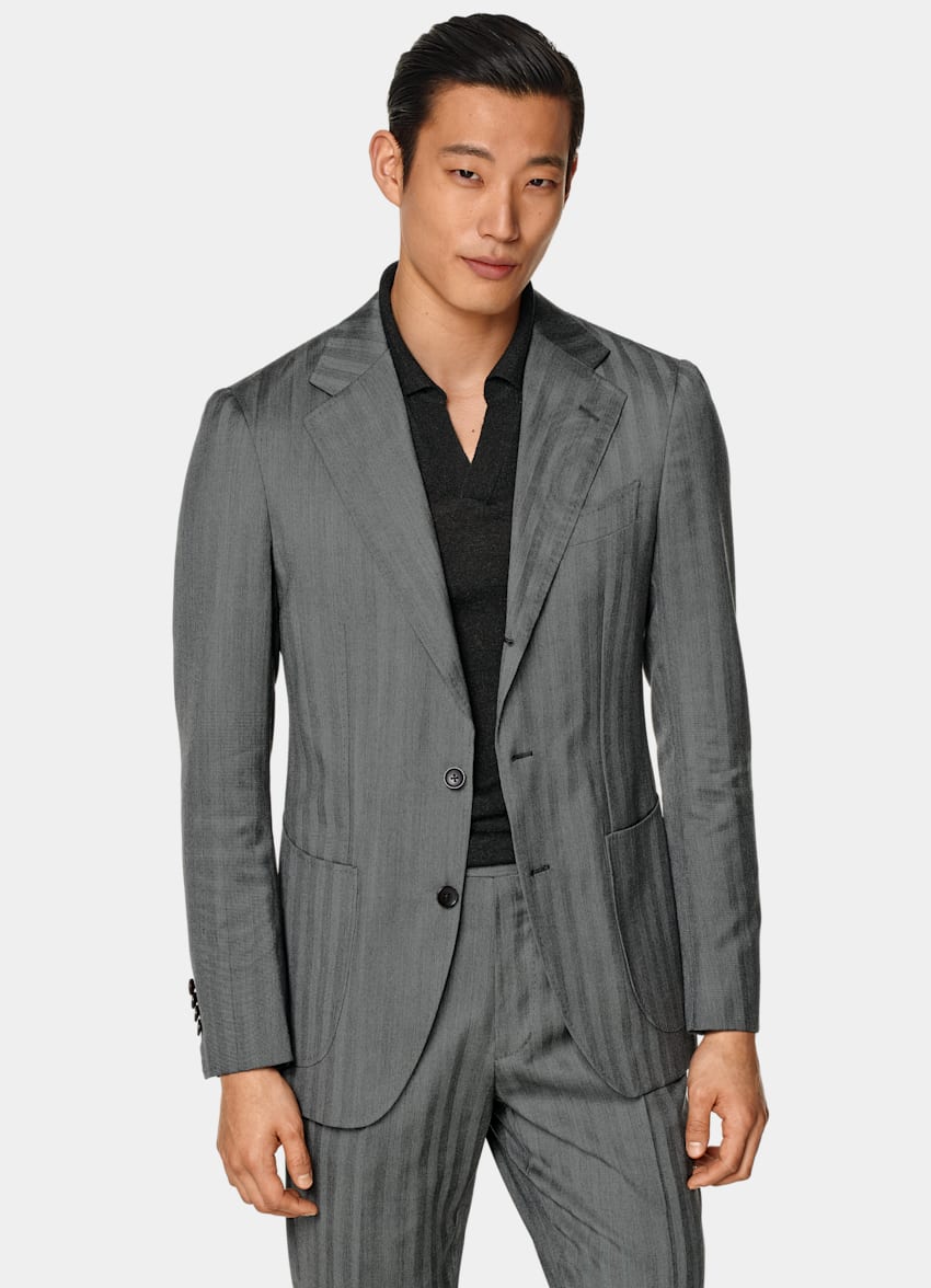 Mid Grey Herringbone Perennial Tailored Fit Havana Suit