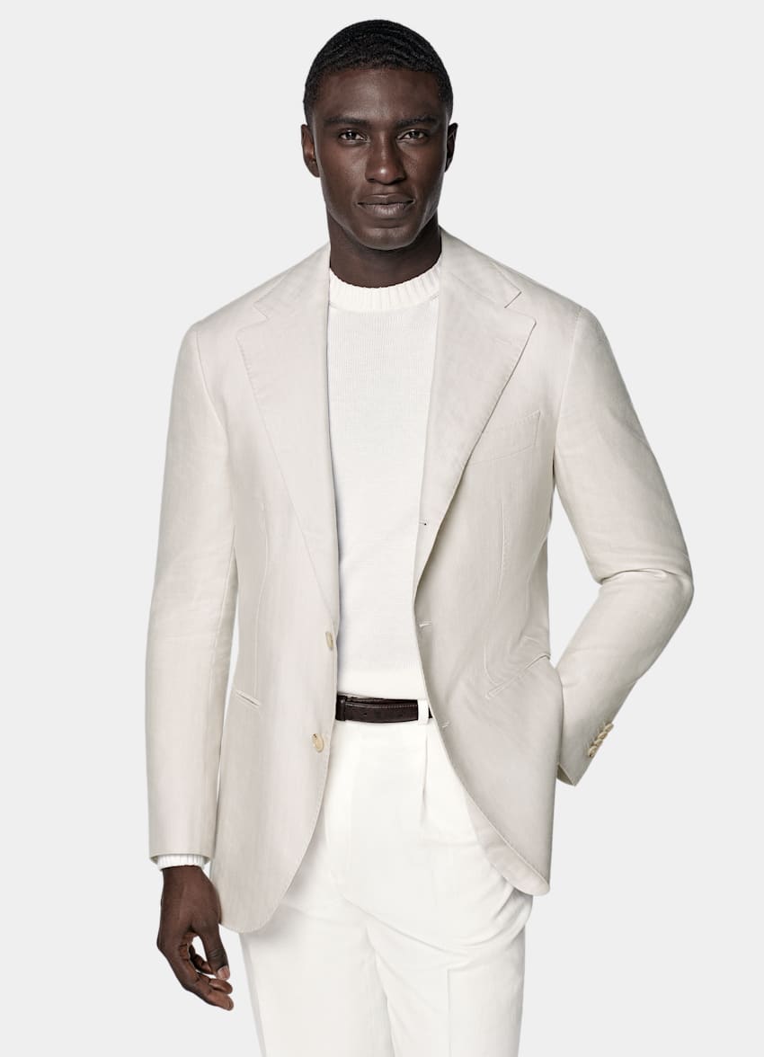 Sand Herringbone Relaxed Fit Roma Blazer
