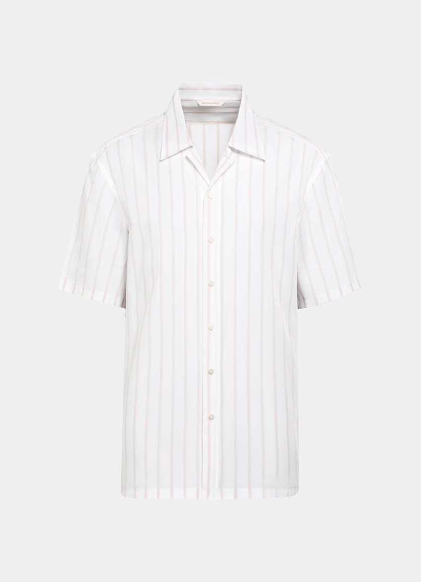 White Striped Tailored Fit Short Sleeve Shirt