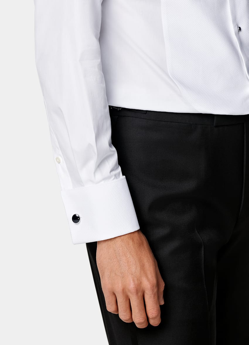 White Piqué Tailored Fit Tuxedo Shirt