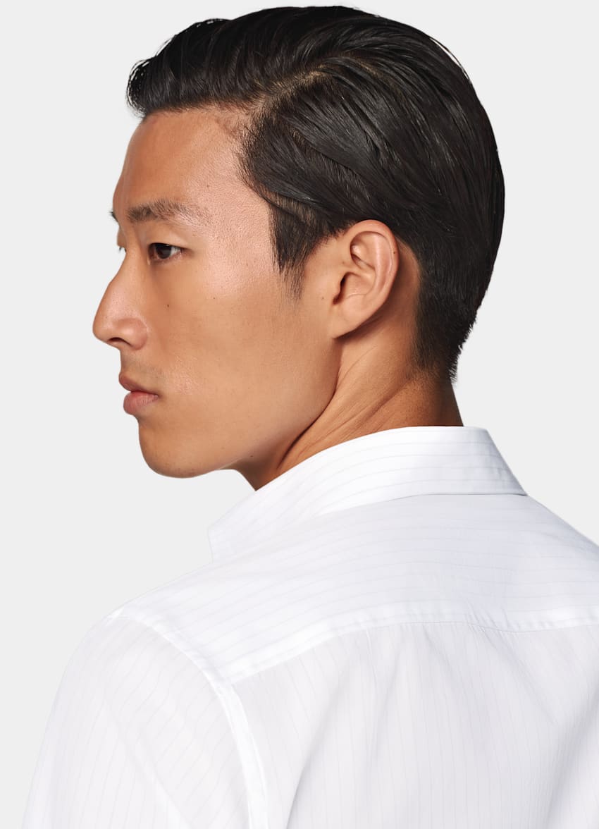 Light Grey Striped Poplin Tailored Fit Shirt